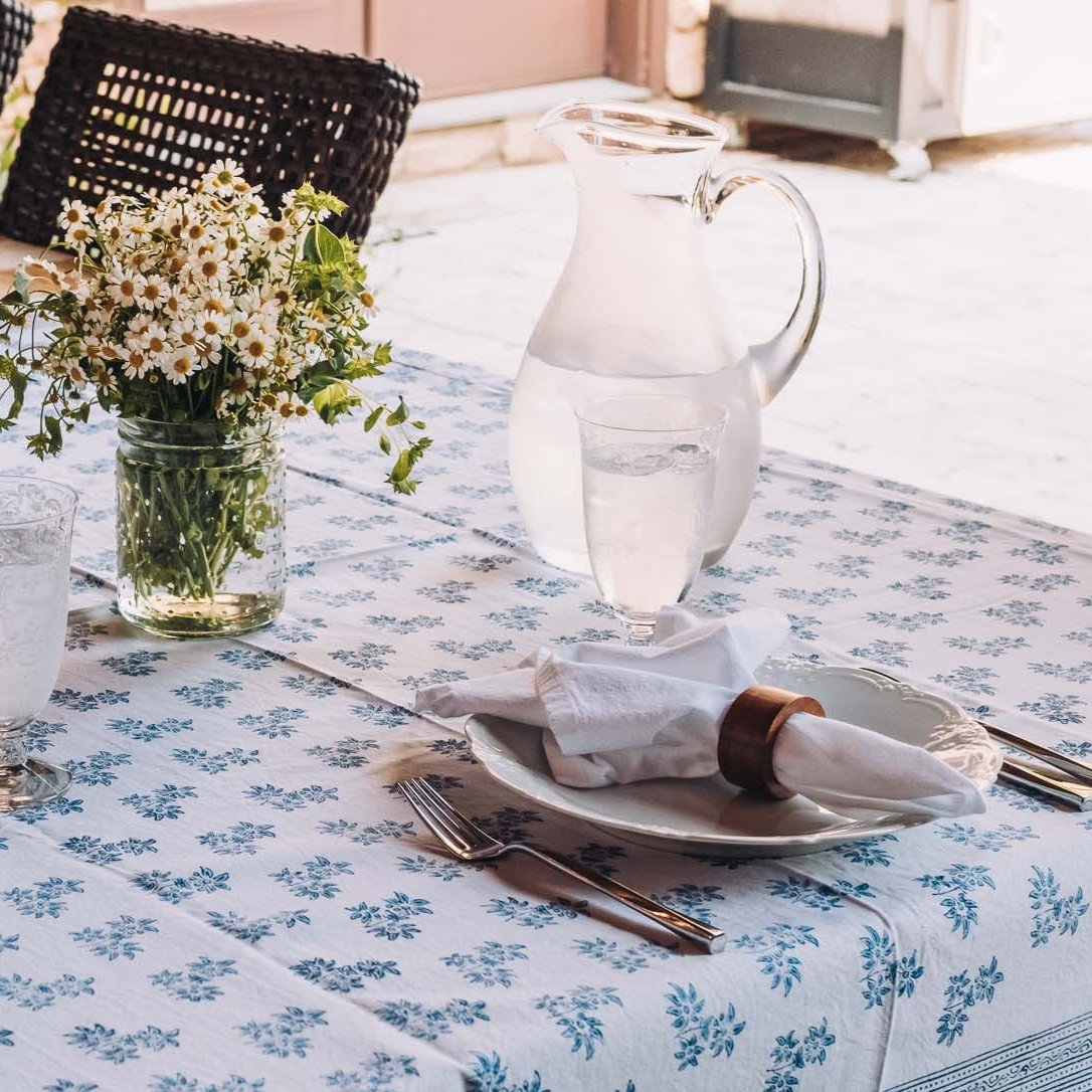 Block Tablecloth - Jasmine Blue