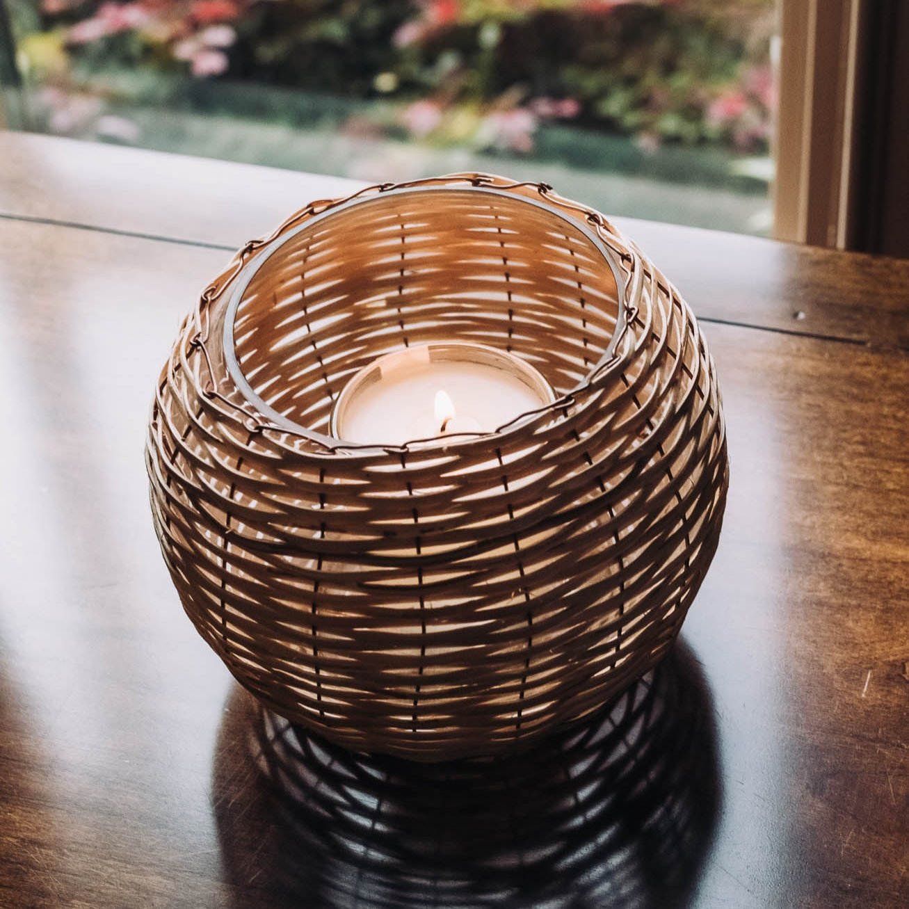 Bamboo and Glass Votive - Round