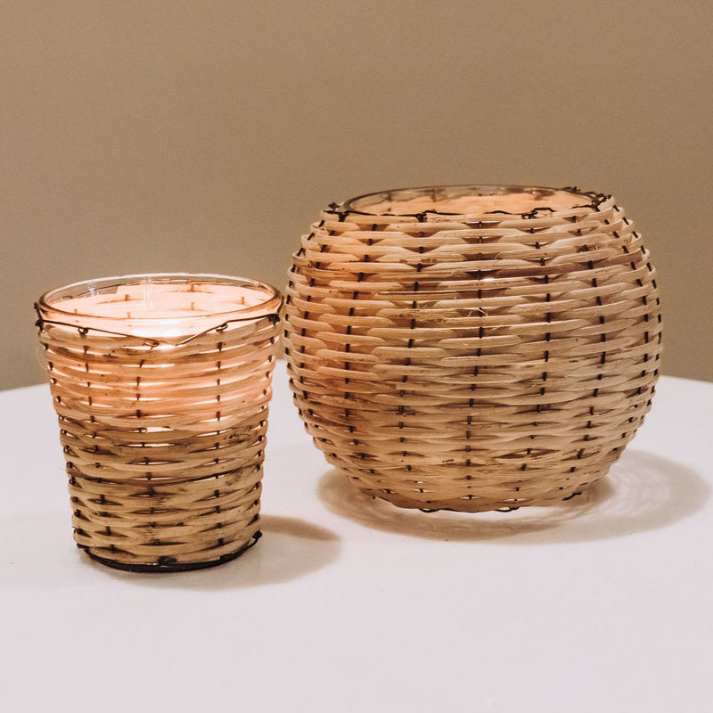 Bamboo and Glass Votive - Round