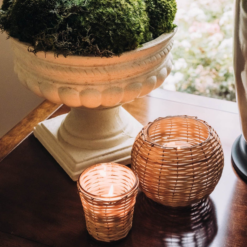 Bamboo and Glass Votive - Round